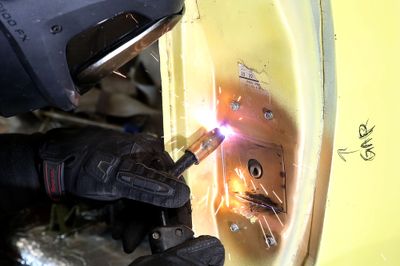 68 Valiant yellow weld door